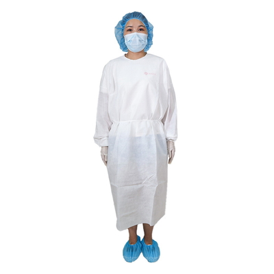 L'isolement médical blanc habille jetable avec la manchette tricotée 20-65gsm imperméable